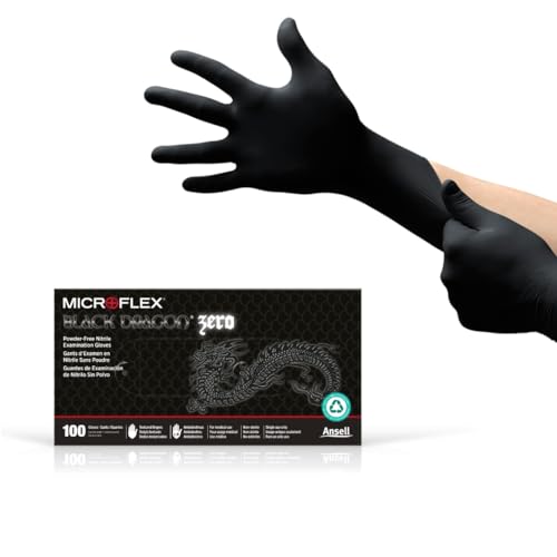 Ansell Microflex BD1005NPF Black Dragon Zero 5mil Disposable Nitrile Glove with Textured Fingertip for Automotive Aftermarket