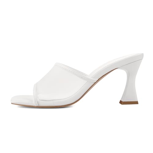 Image of Women's Mule Heels Chunky Kitten Heeled Sandals Mesh Slip On Square Toe Comfortable Casual Dress Pumps Shoes