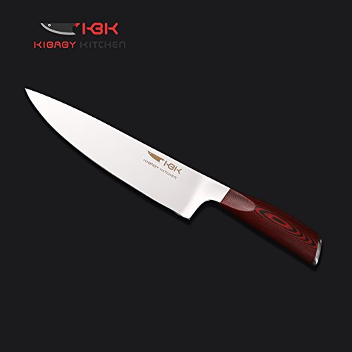 KBK Chef Knife 8 Inch Kitchen Knives with Red G10 Fiber Handle Japanese VG10 High Carbon Stainless Steel Mirror Polish Blade 60HRC Razor Sharp