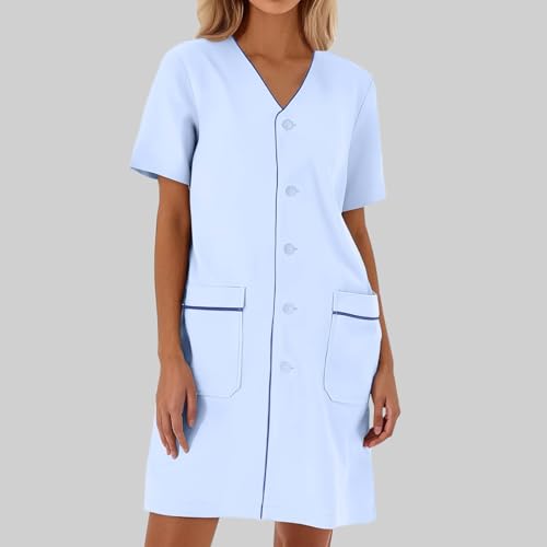 Blouse de laboratoire blanche à manches courtes coupe robe pull ample bleu clair XL