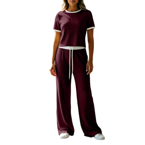 Ensemble deux pièces décontracté d'été pour femme : tenue sport chic et pantalon large fluide