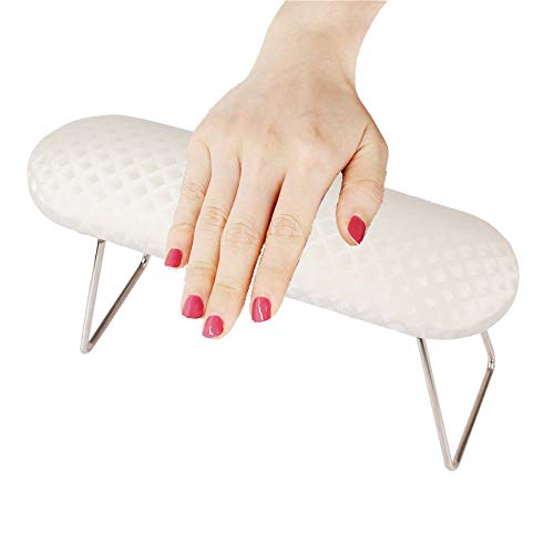 Nail Arm Rest With Folding Bracket, Pu Leather Nail Art Cushion Pillow for Nails Art Salon and Home Diy Practice (White)