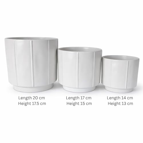 Image of Xtore Studio Ceramic Ribbed Planter Set | Vertical Groove Plant Pots for Home & Office Decor - (Set of 3, White, Planter ONLY)