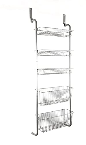 Bee Home Over The Cabinet Pantry Door Or Wall Mounted Heavy Duty Metal Basket Organizer Storage Rack For Kitchen, Bathroom, Office, Toy Room Includes Hooks For Over The Door Or Wall Mounting (5 Tier) #TOP2