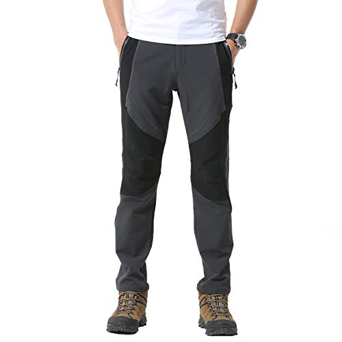UPON HIKING Men Outdoor Soft Shell Waterproof Thin Fleece Pants 68161 Grey Medium