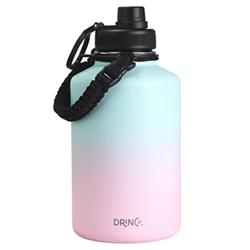 Image of Drinco Stainless Steel Water Bottle Spout Lid Vacuum Insulated Double Wall Water Bottle Wide Mouth Leak Proof Keep Cold Sport Camping Hiking (64oz Macaron)