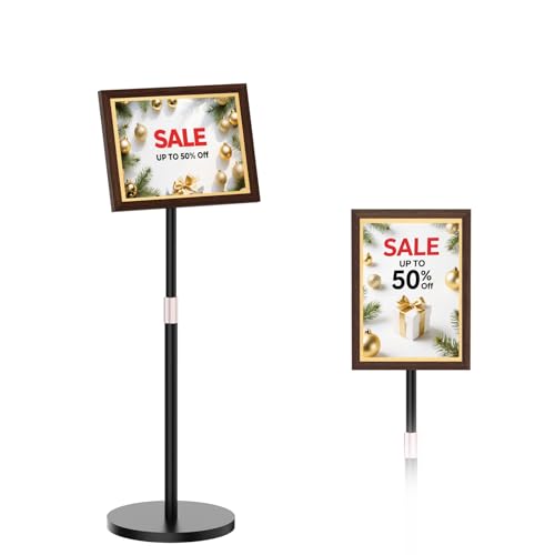 PPH-Sisy Sign Holder Stand 8.5x11 Inch, Adjustable Floor Standing Sign Holder for Display with Heavy Duty Base Wooden Frame Signage Stand for Malls, Shop, Restaurants