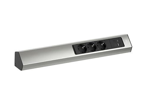 Multiprise d'angle Bachmann Casia 2 avec 3 prises et ports USB-A/C bloc inox