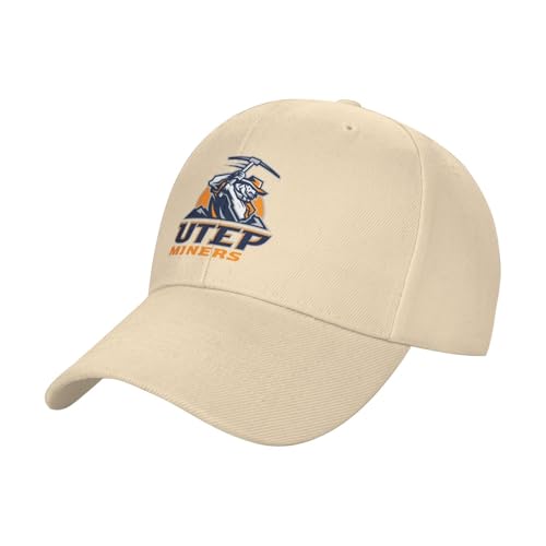 Oicvrct UTEP Miners Adult Adjustable Cotton Baseball Cap Hat for Man Woman Beige