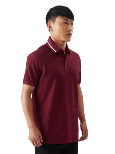 Image of LEOTUDE Men's Honeycomb Nylon Regular Fit Plain Polo T-Shirt