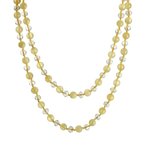Rosslyons Long Beaded Necklace for Women Boho Colorful Crystal Stone Knot Statement Fashion Costume Jewelry Gifts (Yellow)