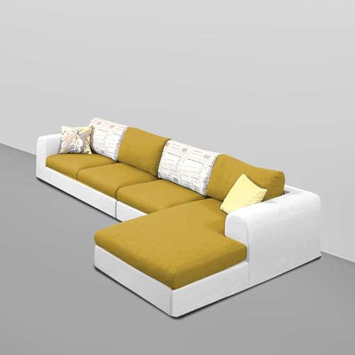 Image of Koza RHS 6 Seater L Shape Sofa Set for Living Room (Yellow Grey Fabric) Premium Fabric Sofa
