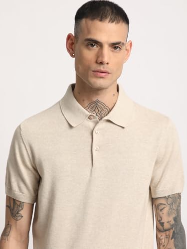 Image of Men Blue Solid Regular Fit Polo Collar T-Shirt