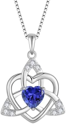 FJ Collier Noeud Celtique Irlandais Argent Sterling 925 Pendentif Coeur Pierre de Naissance Bijoux Cadeau pour Femme Fille