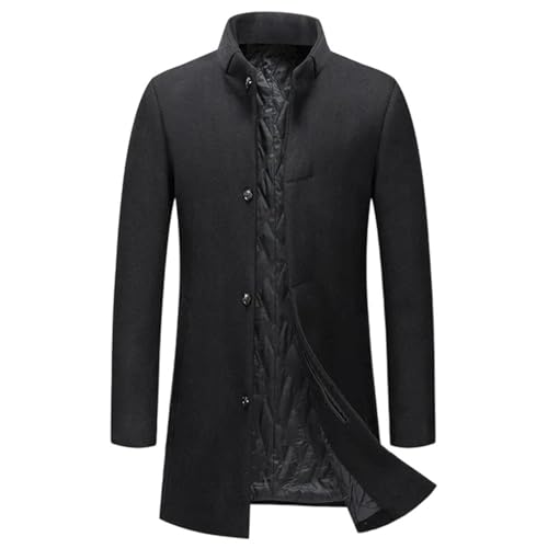 Men's Autumn Winter Warm British Style Stand Collar Trench Coat Business Casual Wool Blend Overcoat