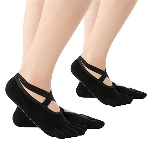 ヨガ ソックス 2足 セット 5本指 滑り止め レディース ヨガ靴下 22cm - 24cm ピラティス バレエ ホットヨガ (ブラック2足)