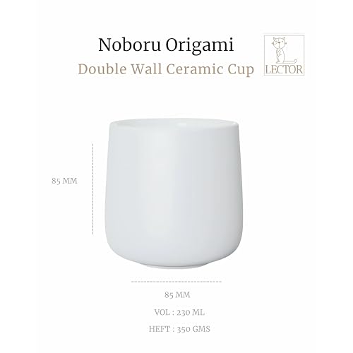 Image of LECTOR Noboru Origami Double Walled Ceramic Cup | 230ml Insulated Coffee Mug for Hot & Cold Coffee, Espresso, Tea & Drinks | 85mm Height | Stylish & Durable | Microwave Safe (Pack of 1) (White)