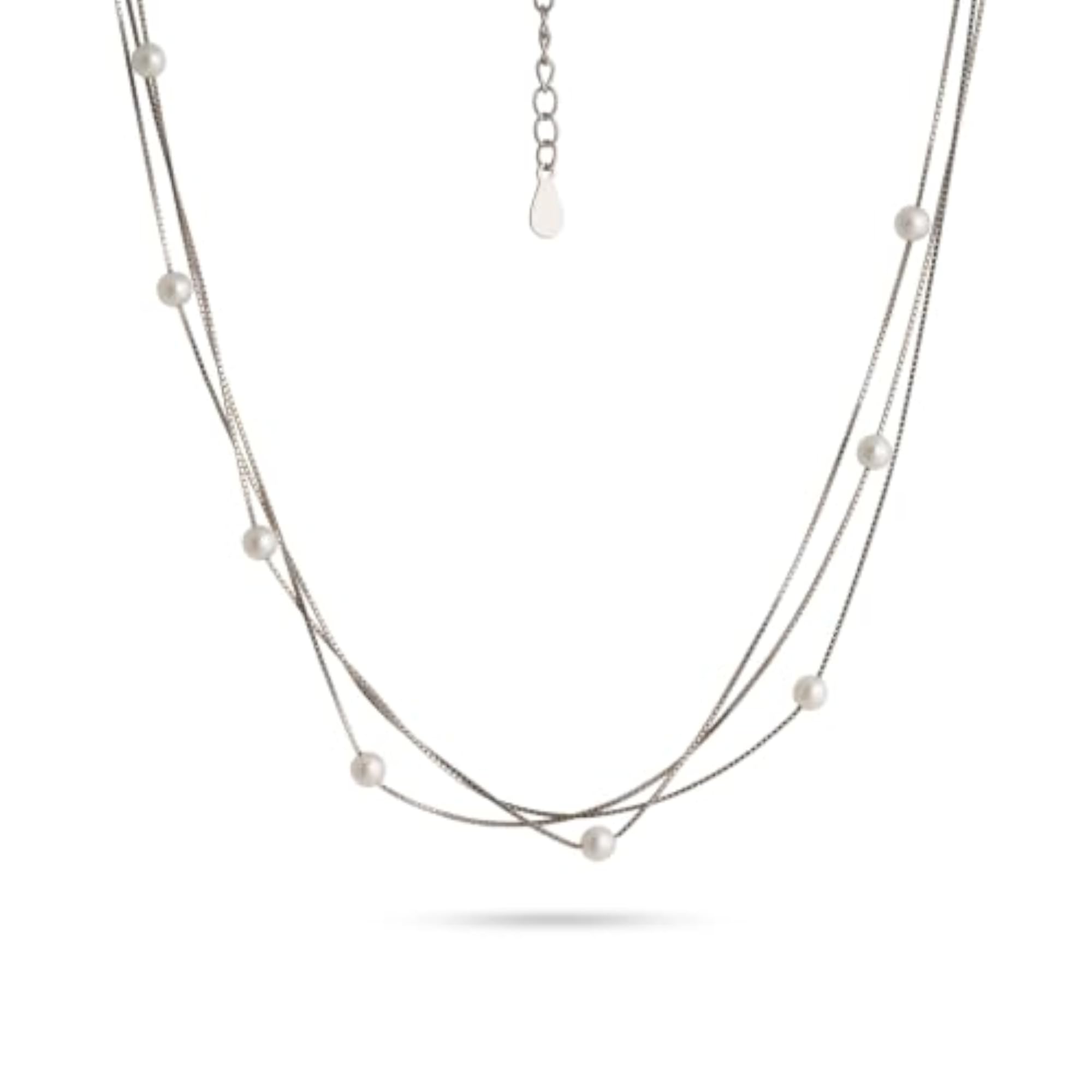 Women's 925 Sterling Silver Pearl Triple Layer Dokiya Necklace