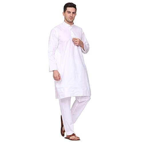 Men Cotton Kurta Pyjama Set Casual Regular Ethinic Wear Indian Dress White3