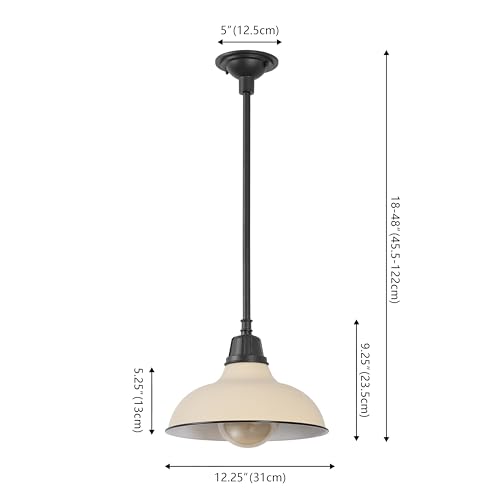 Image of JONATHAN Y Jasper 1-Light Farmhouse 12.25 inch Metal Pendant, Matte Almond | Indoor Outdoor Use, Rustic Vintage Dome Shade, Adjustable Height, Kitchen Island Porch Entryway, LED Bulb Included