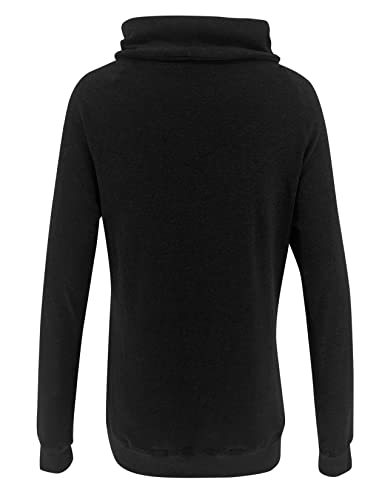 Prettoday Women's Cowl Neck Long Sleeve Tunic Sweatshirts Casual Loose Drawstring Pullover Tops With Pockets… Black #TOP3