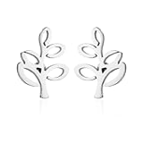 Minimalist Leaf Tree of Life Small Little Stud Earrings Stainless Steel for Women Cute Cartilage Pierced Hypoallergenic Tiny Huggie Sleeper Studs Earring Fashion Jewelry Gifts (Silver)