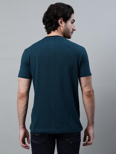 Image of Cantabil Poly Cotton Regular Fit Solid Round Neck Half Sleeve Casual T-Shirt for Men | Half Sleeves Round Neck T-Shirts for Men | Mens Round Neck T-Shirt (P MTSH00680)