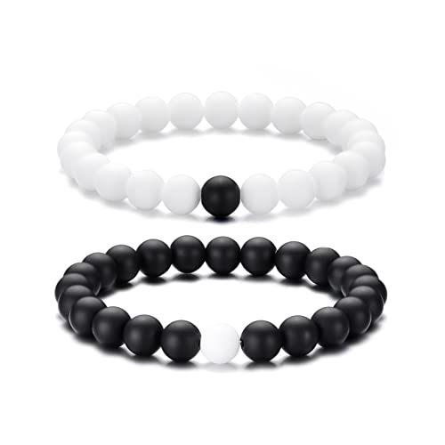 Beaded Bracelets for Men Women 8mm Bead Stretch Bracelets Yoga Bracelets Unisex BFF Jewelry for 2