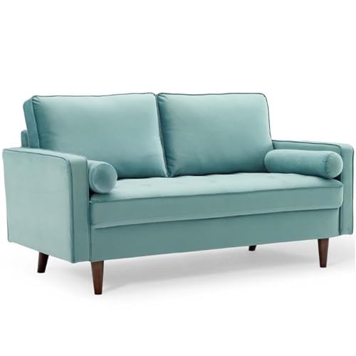 Pemberly Row Modern Performance Velvet Loveseat in Mint Green/Wal...