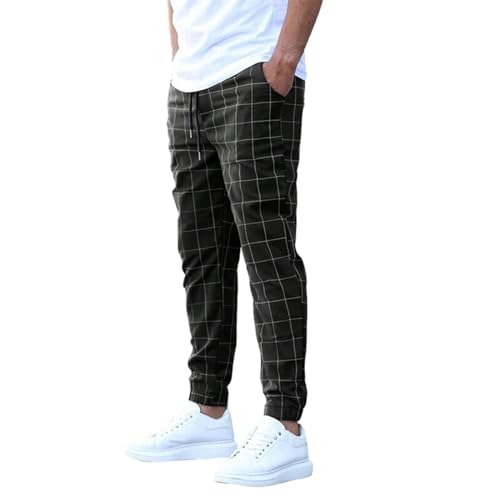 Pantalones de golf casuales para hombre, a la moda, elásticos, estampados a cuadros, pantalones de negocios, ajuste relajado, parte delantera plana, pantalones de vestir a cuadros, pantalones