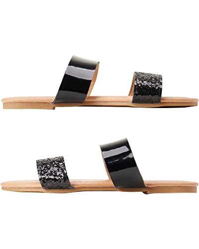 bebe Toddler Girls Sandals - Glitter Two Strap Open Toe Slip On Flat Dress Summer Kids Sandals for Toddlers3