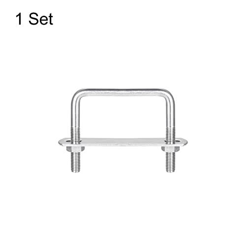 Image of uxcell Square U-Bolts, 62mm(2.44 inch) Inner Width 60mm Length M8 304 Stainless Steel U Clamp Bolt with Nuts and Plates, for Boat Trailer