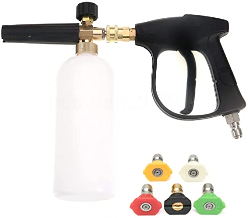 ZONADAH Kit de pistola de acoplamiento rápido de espuma de 1 litro de espuma de nieve de espuma de alta presión, pistola de lavado de coche ajustable Jet Wash Quick Release, 3000 PSI, con 5 boquillas