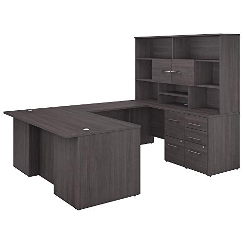 Bush Business Furniture Office 500 U Shaped Executive Desk with Drawers and Hutch, 72W, Storm Gray