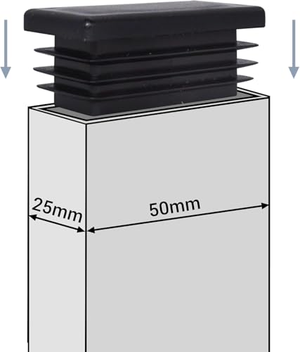 Image of (Pack of 6) Rectangular Plastic Plugs 63 /64 inch x 1-31 /32 inch (25 x 50 mm), Matt Tube Inserts, Fence Post Caps, Jet Black RAL 9005