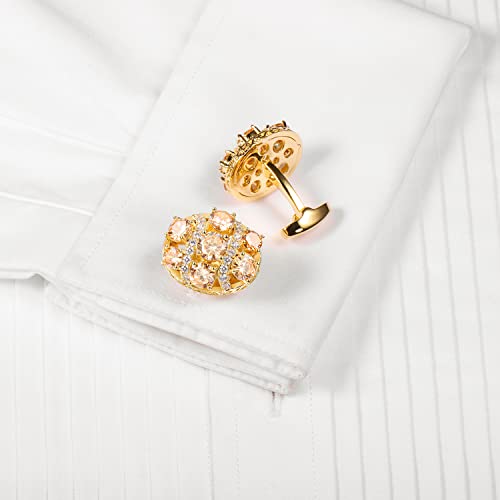Image of HAWSON Cufflinks for Men, Gold Diamond Crystal Cufflinks for Groom Husband Personalized Gifts, Mens Formal Wedding Business Cufflinks, Luxurious Gorgeous Cuff Links French Shirt Accessories