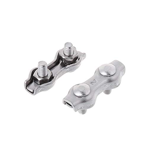 JOYKK 2Pieces 2mm Stainless Steel Wire Rope Clips Double Grips Cable Clamps For Wires - 2# Silver