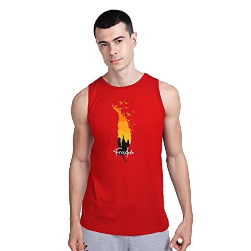 Image of Bewakoof Freedom Feather Round Neck Vest Bold Red