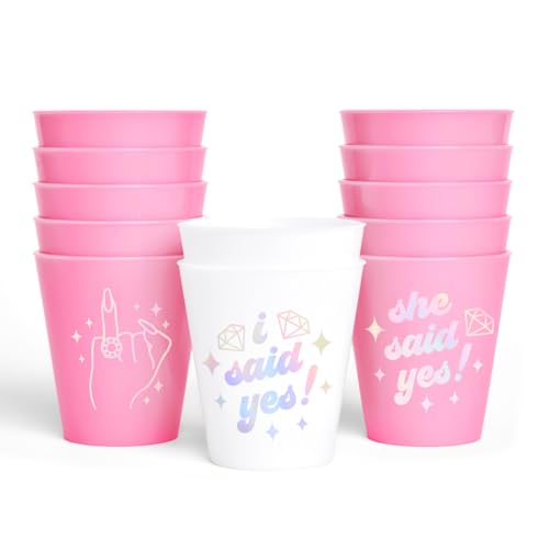 xo Fetti Pink She Said Yes Shot Glasses - 12 Disposable 2 oz Cups | Ring Finger Bachelorette Decorations Bridesmaid Drinkware Engaged Drinkware