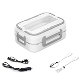 Marmita Elétrica Portátil Inox 12V/110-220V – Aquece Refeições para Carro, Casa e Trabalho com 3 Divisórias (Branco)