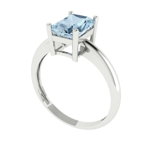 1.85 ct Radiant Cut Solitaire Stunning Aquamarine Classic Bridal Wedding Statement ring Solid 18K White Gold for Women2