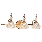 ZILANL Vintage Bathroom Vanity Light Fixture, 3 Lights Bathroom Lighting Matte Brushed Antique Brass Finish with Crystal Glass Shade, Vintage Vanity Light for Bathroom
