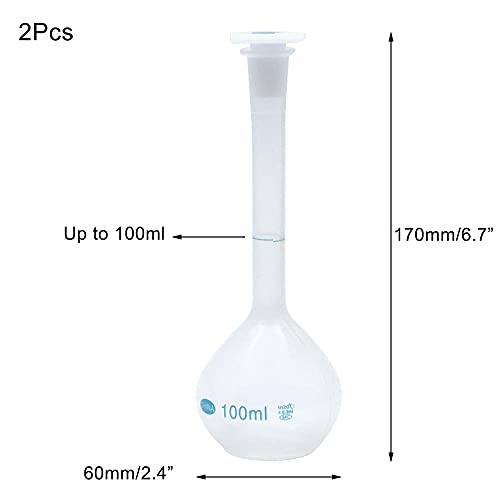 Sscon 2Pcs 100Ml Plastic Lab Volumetric Measuring Flasks With Snap Caps #TOP2
