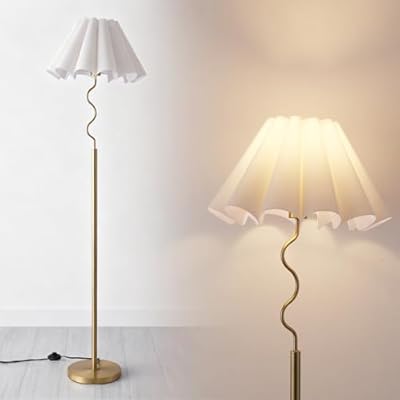 EOEYYOYB Modern Floor Lamp with 3 Color Temperatures, Foot Switch Standing Lamps for Living Room,Tall LED Standing Lamps for Living Room, Bedroom, Office, Beige Linen Shade, 9W Bulb Included, Gold