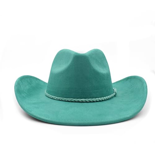 Image of Western Cowboy Hat for Women Men Classic Fedora Hats Wide Brim Suede Cowboy Hat for Women with Buckle Belt