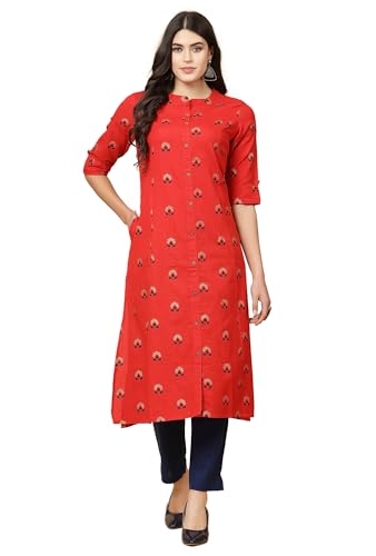 Image of Pistaa's Women's Cotton Relaxed Fit A Line Kurta