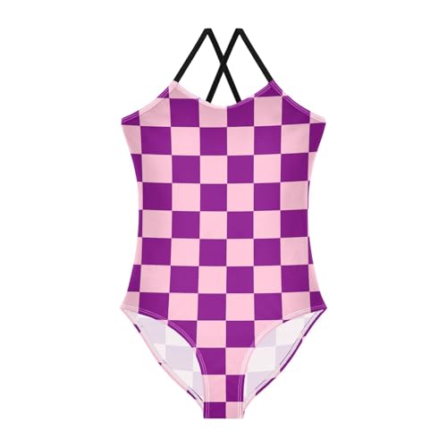 Image of Black and White Chess Girls One Piece Swimsuits Board Marble Tile Sport Halter Swimwear Beach Bathing Suit 3T