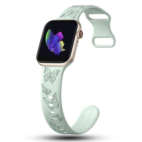 Image of Butterfly Engraved Bands Compatible with Apple Watch Band 41mm 40mm 38mm 49mm 46mm 49mm 46mm 45mm 44mm 42mm Women, Silicone Sport Strap for iWatch Series SE 10 9 8 7 6 5 4 3 2 1 SE Ultra