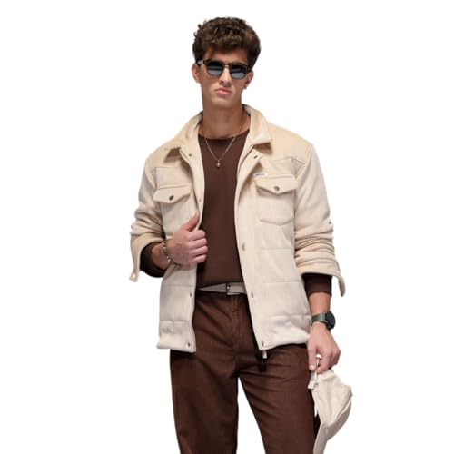 Image of WROGN Men's Corduroy Jacket | Zip & Snap Button | Oversized Fit
