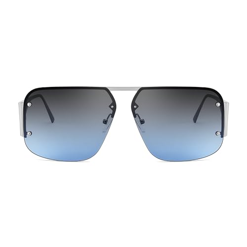 FEISEDY Trendy Aviator Sunglasses for Women Men Retro Metal Rimless Frame Square Shades B29852